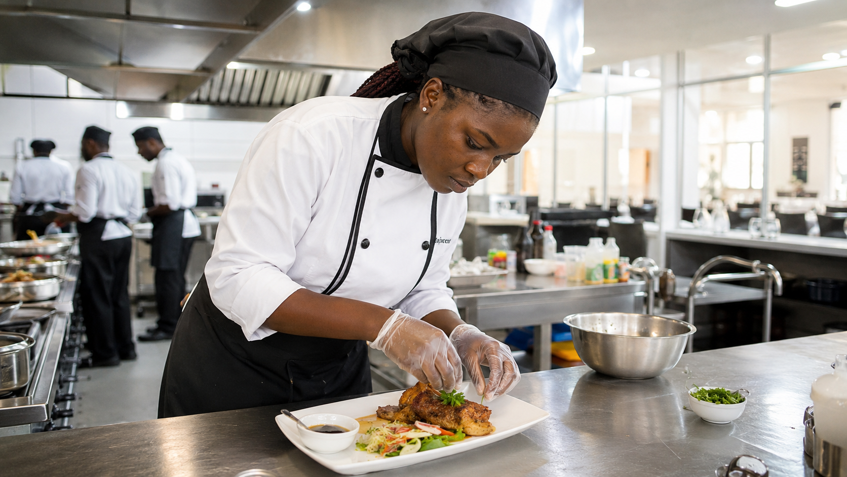 Commercial food preparation, catering services and hospitality training session